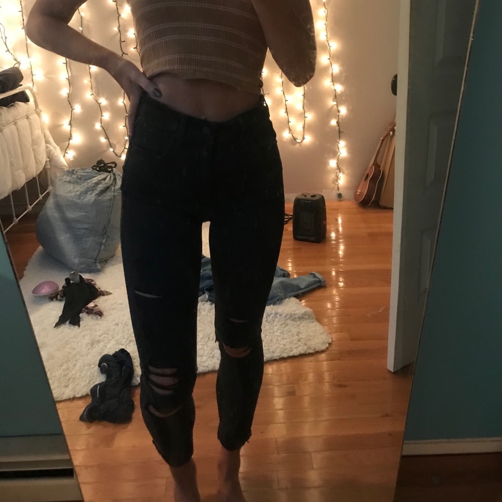 Abercrombie ripped skinny jeans all black size 24